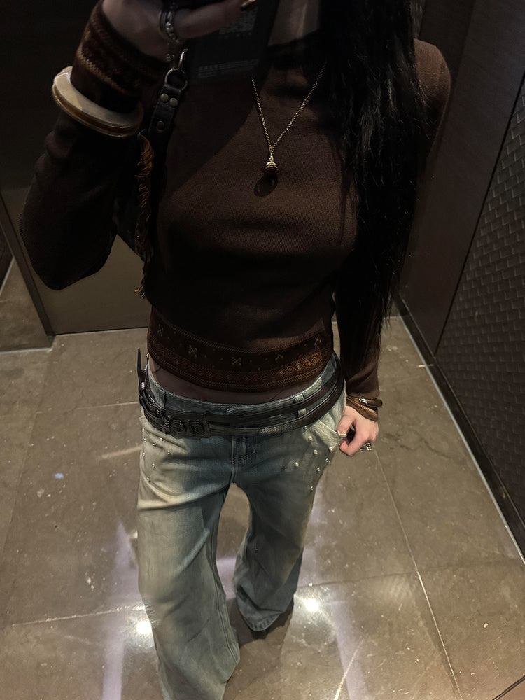 Haut à manches longues en jacquard chic