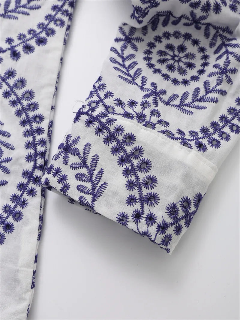 Ocean Embroidered Button-Up - Blue