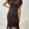 Fringe Openwork Boat Neck Knit Dress