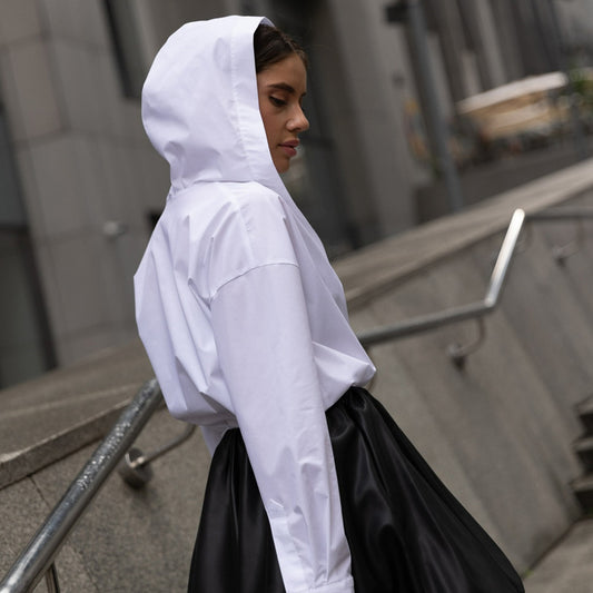 Too Busy to Care Rema Poplin Hoodie Shirt - White