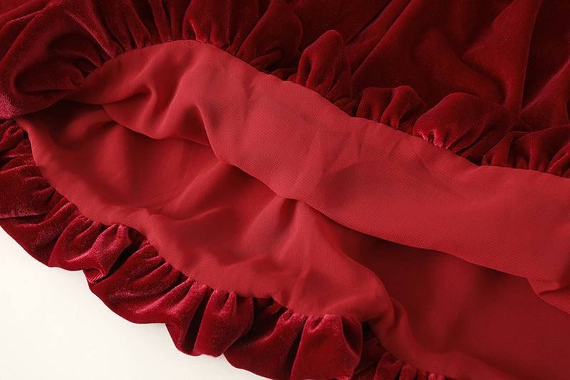 Scarlet Reverie Bubble Sleeve Velvet Dress