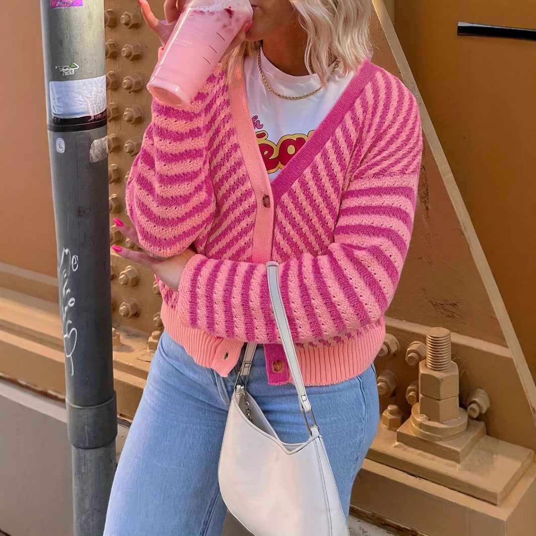 Pull col V à rayures patchwork