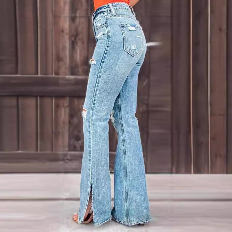 Pantalon extensible fendu