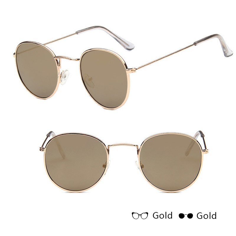 Women’s Retro Sunglasses – Metal Frame, Round Style with Grey or Tawny Lenses