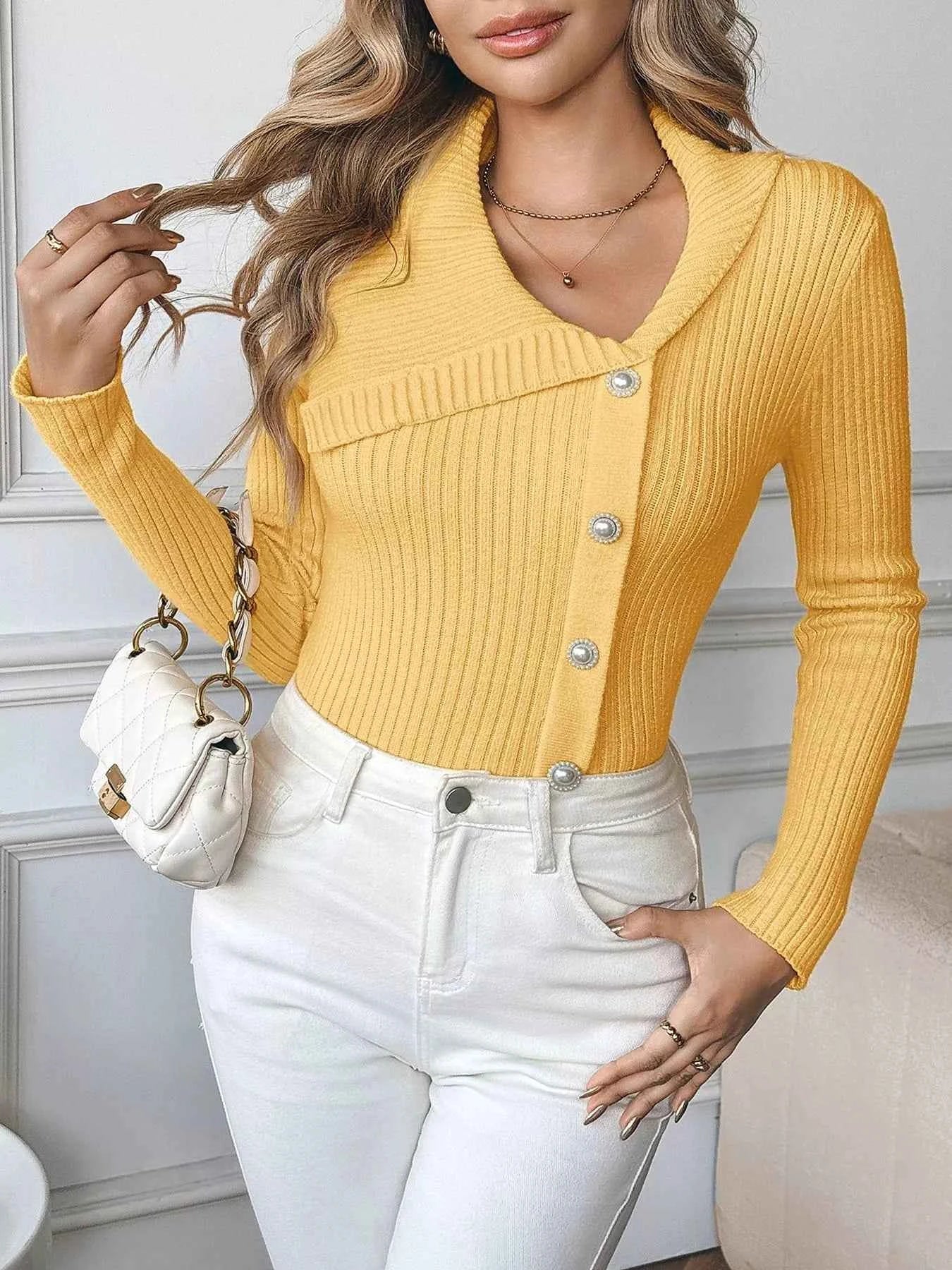 Asymmetrical Ribbed Button Up Cardigan