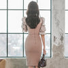 Sleek Apricot Slim-Fit Midi Dress