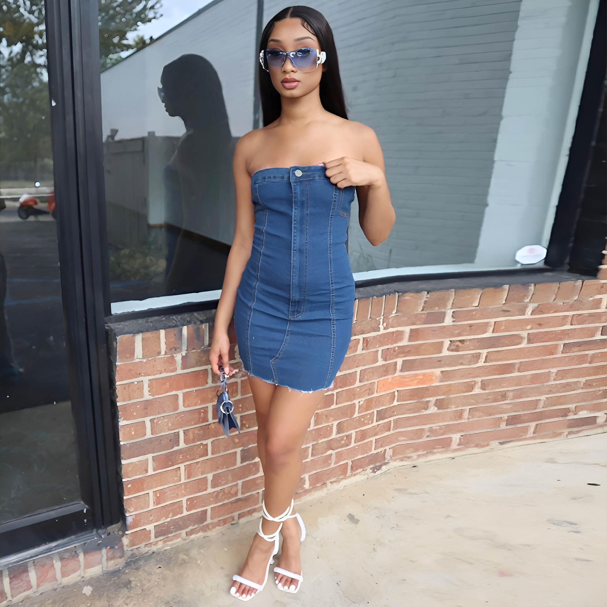 Wild West Heartbreaker – Robe tube en jean à pompons