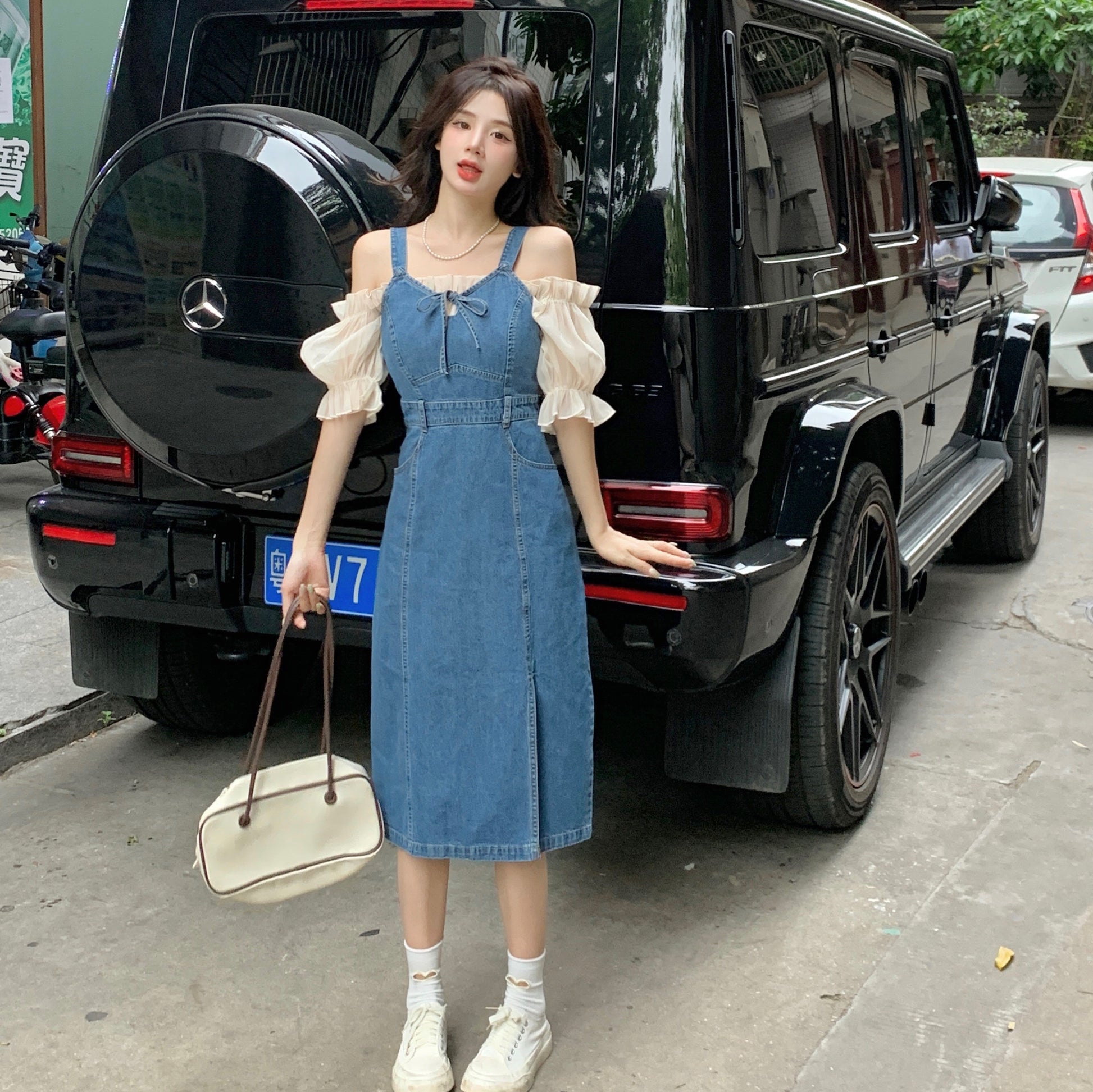 Midnight Muse Denim Suspender Dress