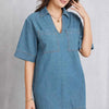Pocketed Collared Neck Mini Denim Dress