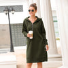 Autumn Hoodie Snap Button Midi Dress