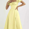 Puff Sleeve Tie Front Slit Midi Dress