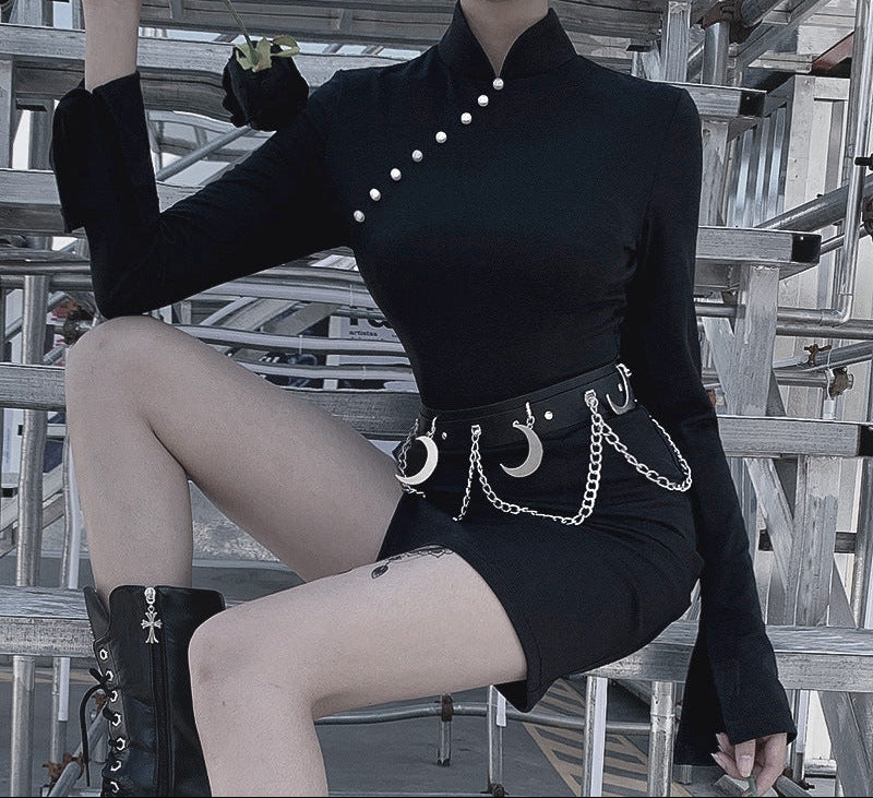 Robe cheongsam à manches longues Shadow Ember