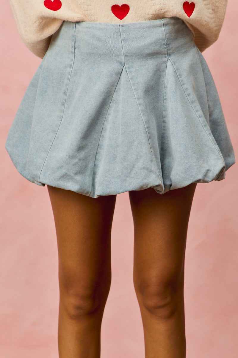 SO ME Denim Bubble Mini Skirt