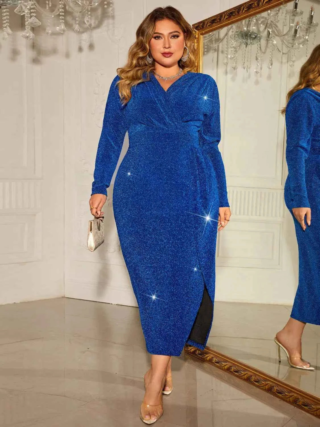 Honey Size Surplice Slit Dress