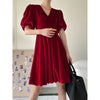 Scarlet Reverie Bubble Sleeve Velvet Dress