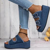Denim-Keilsandalen mit Schnalle 