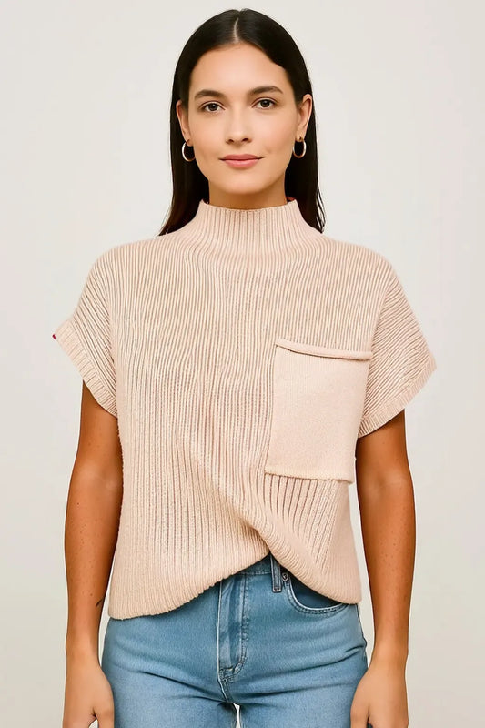 Mock Neck Sweater Vest with Chest Pocket