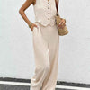 Button Up Vest and Wide Leg Pants Set