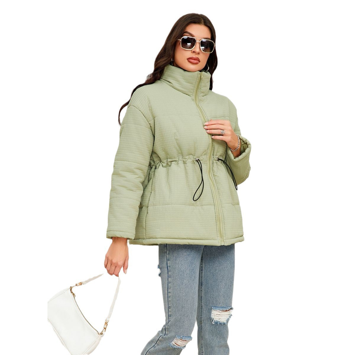 Cinched Drawstring Cotton Coat