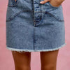 SO ME Washed Denim Floral Contrast Pockets Mini Skirt