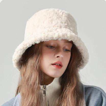 Lambswool Fisherman Hat – Winter Warm Solid Color Bucket Hat for Women