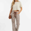 BiBi Drawstring Striped Twill Barrel Pants