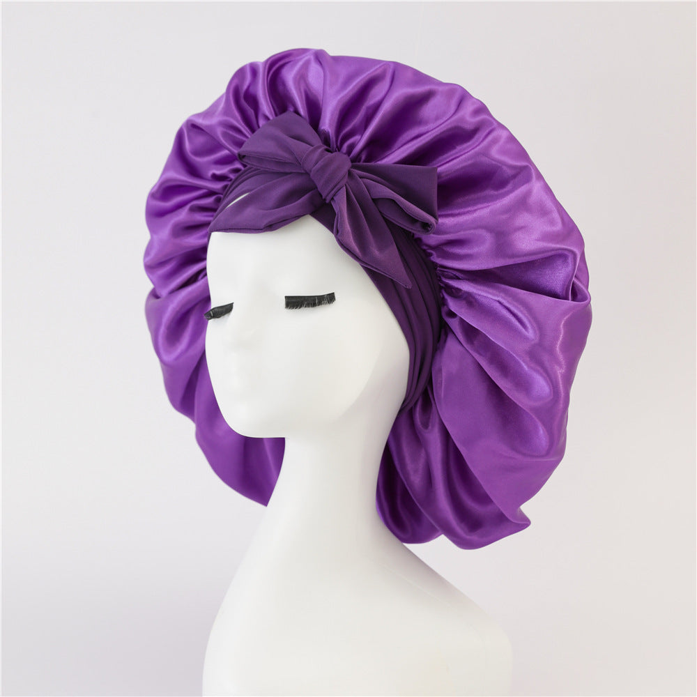 Luxury Silk Satin Bonnet for Women – Night Sleep Cap with Tie Band for Curly Hair