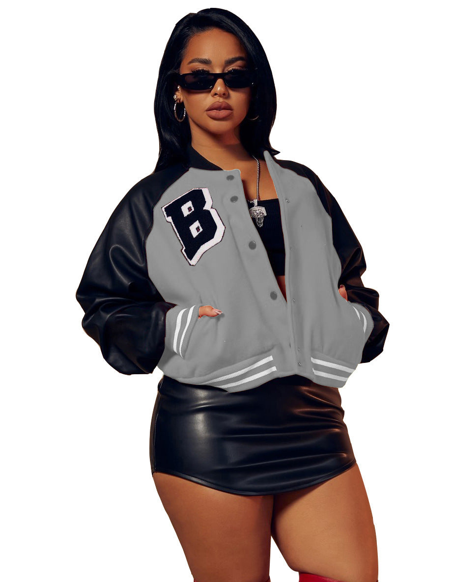 Main Babe Fleece Hoodie Splice Baseballjacke 