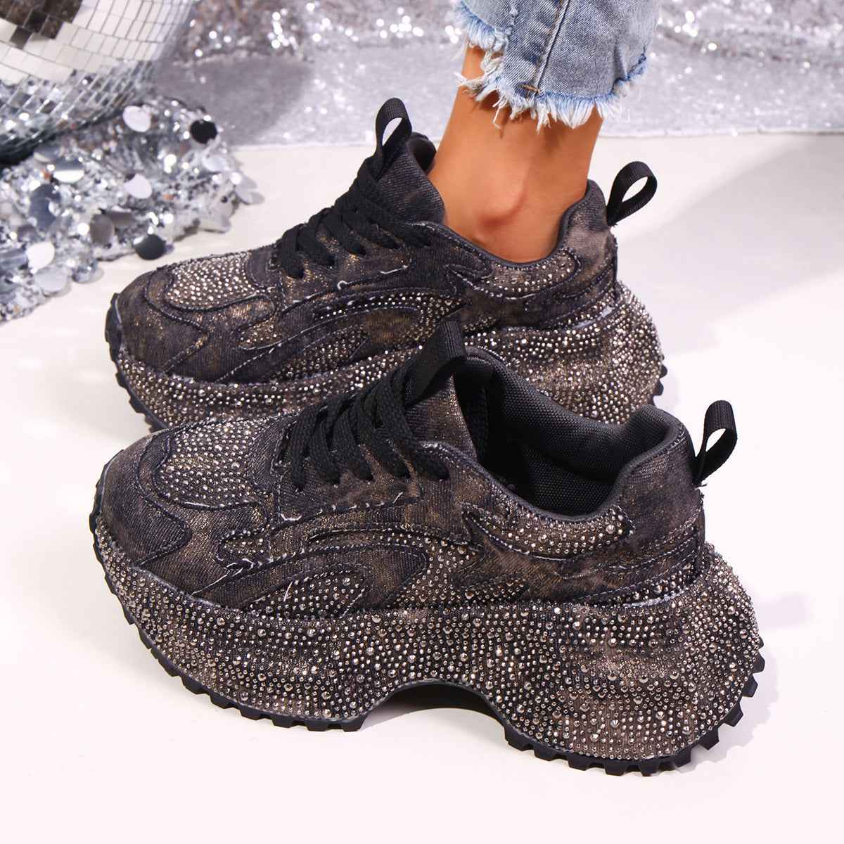 Rhinestone Lace Up Sneaker