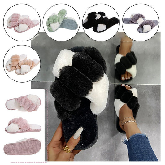 Fluff Me Up Cross-Strap Slides"