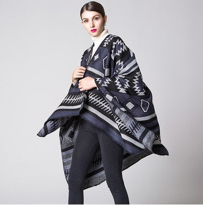 Geometric Puzzle Cloak Shawl – Cozy Cashmere Blend Scarf for Women