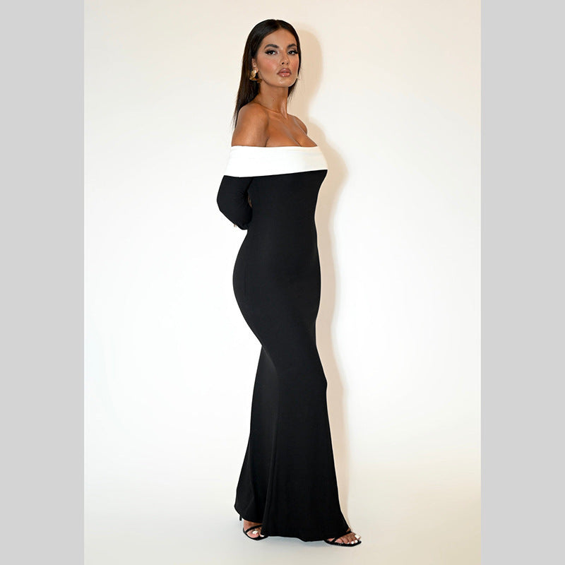 Noir Desiree schulterfreies Maxikleid – Schwarz