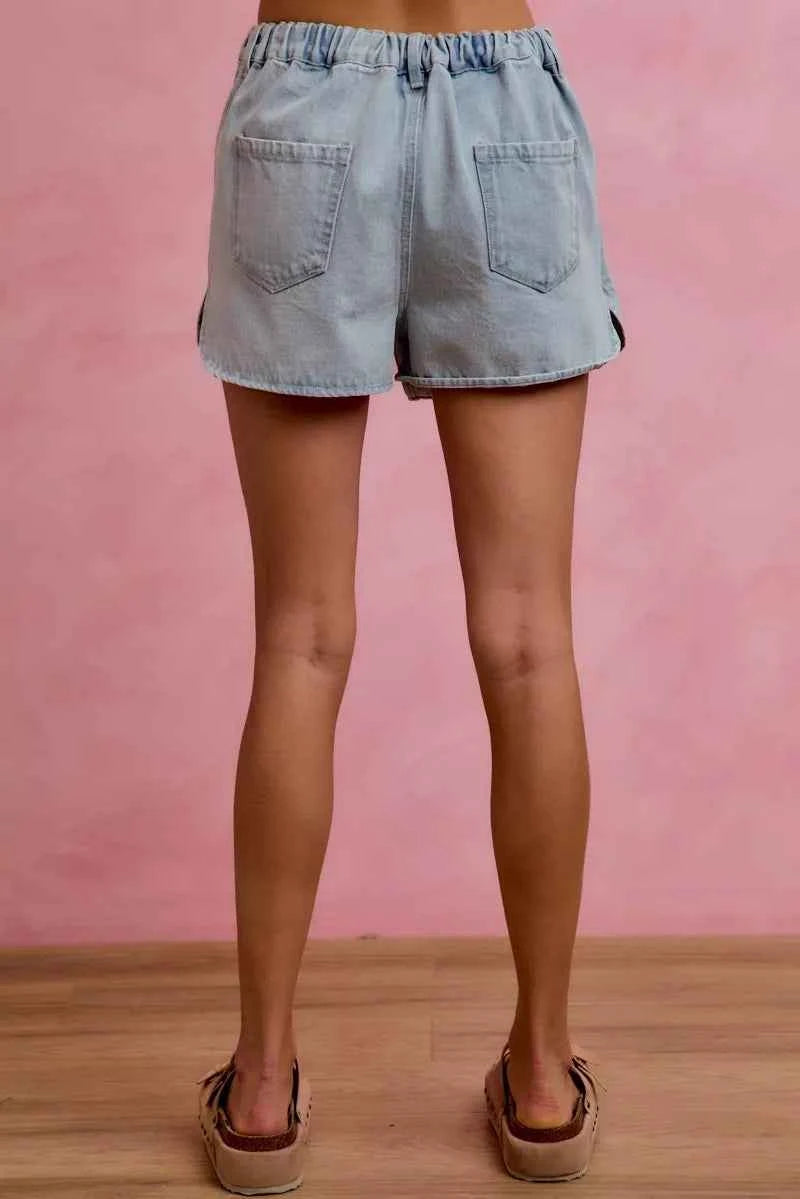 SO ME Washed Denim Wrap Skorts