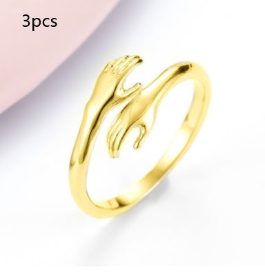 Alloy Simple Hands Hug Ring – Adjustable Opening Jewelry for Women