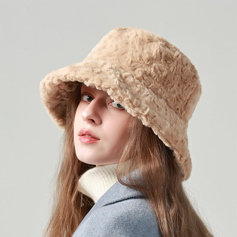 Lambswool Fisherman Hat – Winter Warm Solid Color Bucket Hat for Women