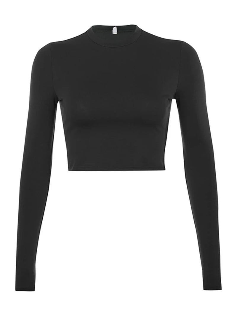 Trendy Long-Sleeve Crop Top – Casual & Chic Basic Tee for Women