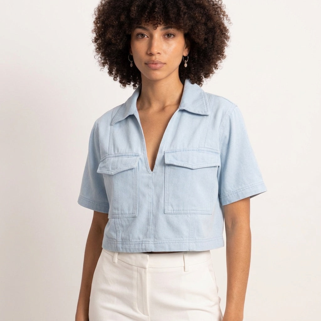 Understated Collared V-neck Top