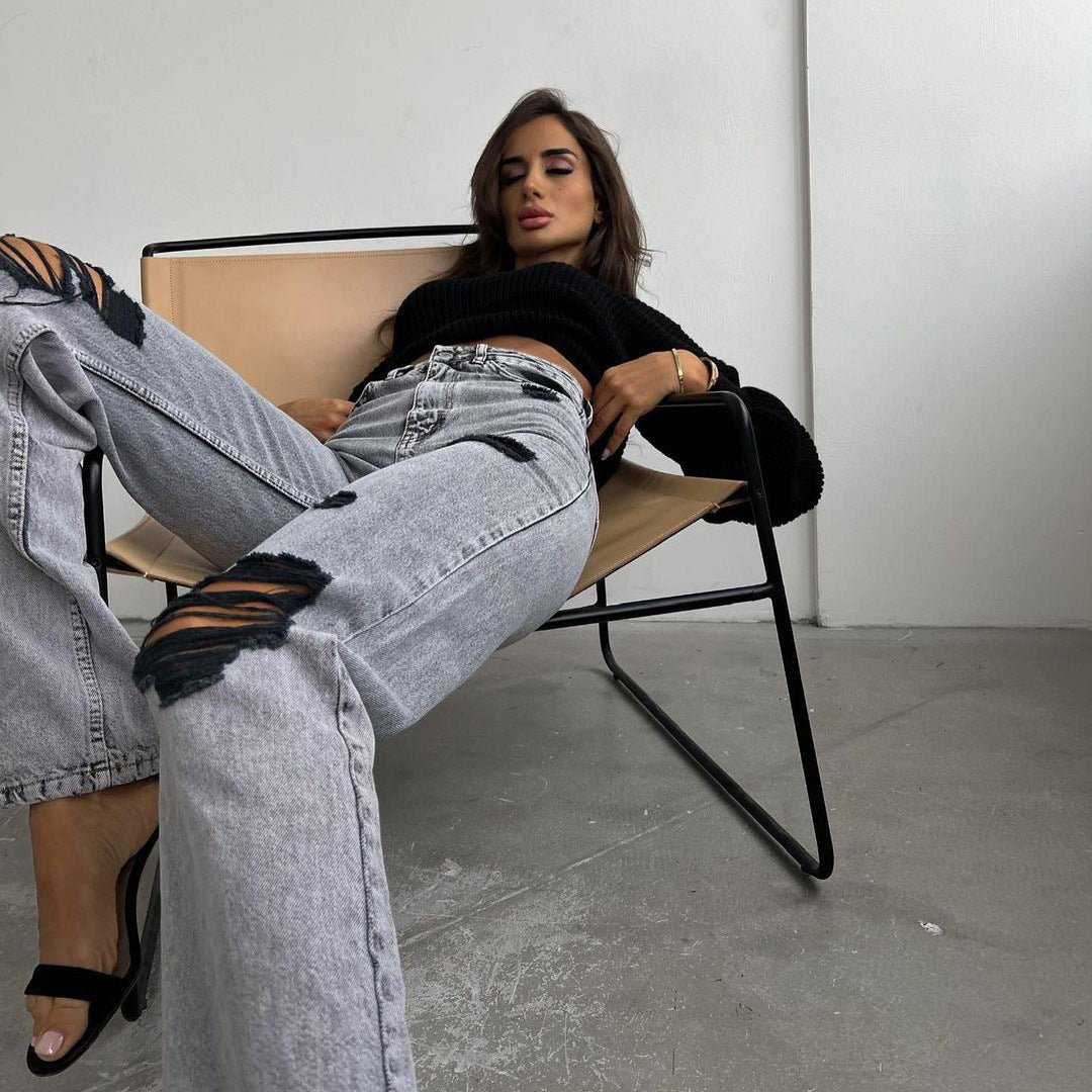 Bad Intentions Distressed Straight-Leg Jeans