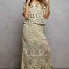 POL Floral Crochet Ruffled Waistband Maxi Skirt with Granny Square Weave