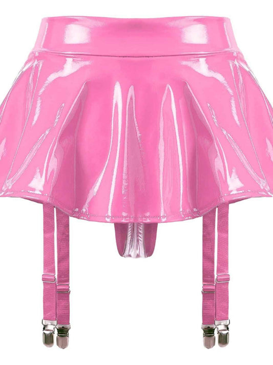 Glossy Vinyl Flare Mini Skirt