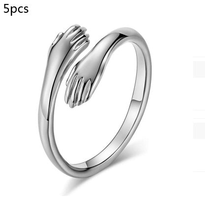 Alloy Simple Hands Hug Ring – Adjustable Opening Jewelry for Women