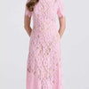 Lace Pearl Neckline Midi Dress
