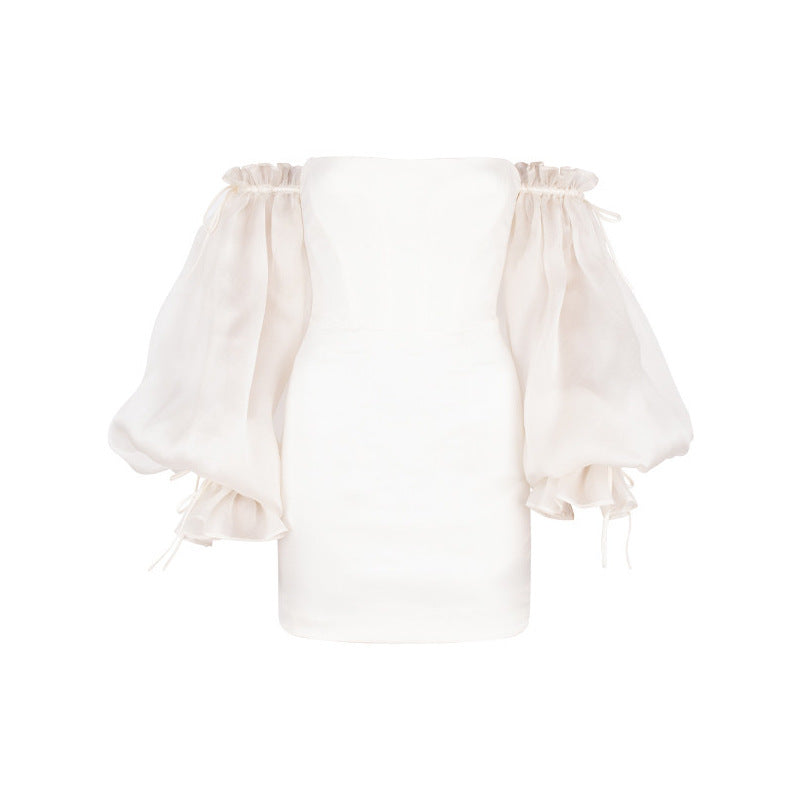 Seidenes schulterfreies Muse-Kleid