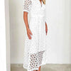 Eyelet Lace V-Neck Midi Dress with Puff Sleeves