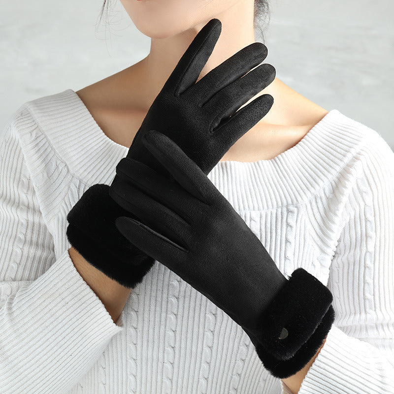 Women's Suede Winter Gloves – Warm and Stylish Finger Gloves for Cold Weather