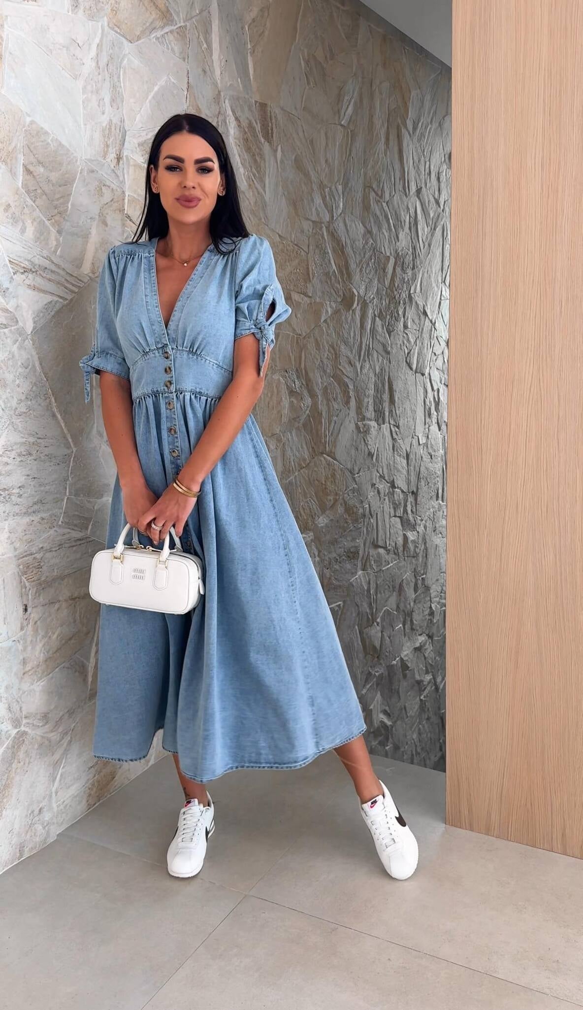 Sunkissed Allure V-Neck Denim Dress