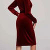 Round Neck Tie Waist Long Sleeve Velvet Dress