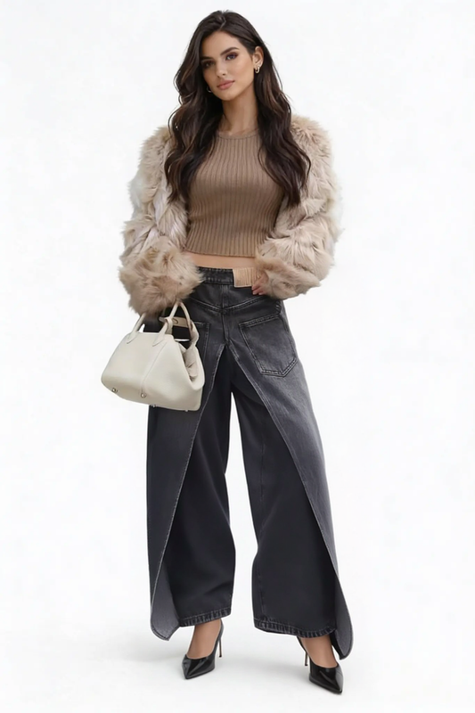 Moon Walk Double-Layer Split Denim Jeans