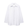 A white long-sleeved shirt with front lace-up detail, collar, and regular fit.