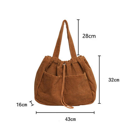 Ins Corduroy Shoulder Bag – Multi-pocket Drawstring Underarm Handbag for Women